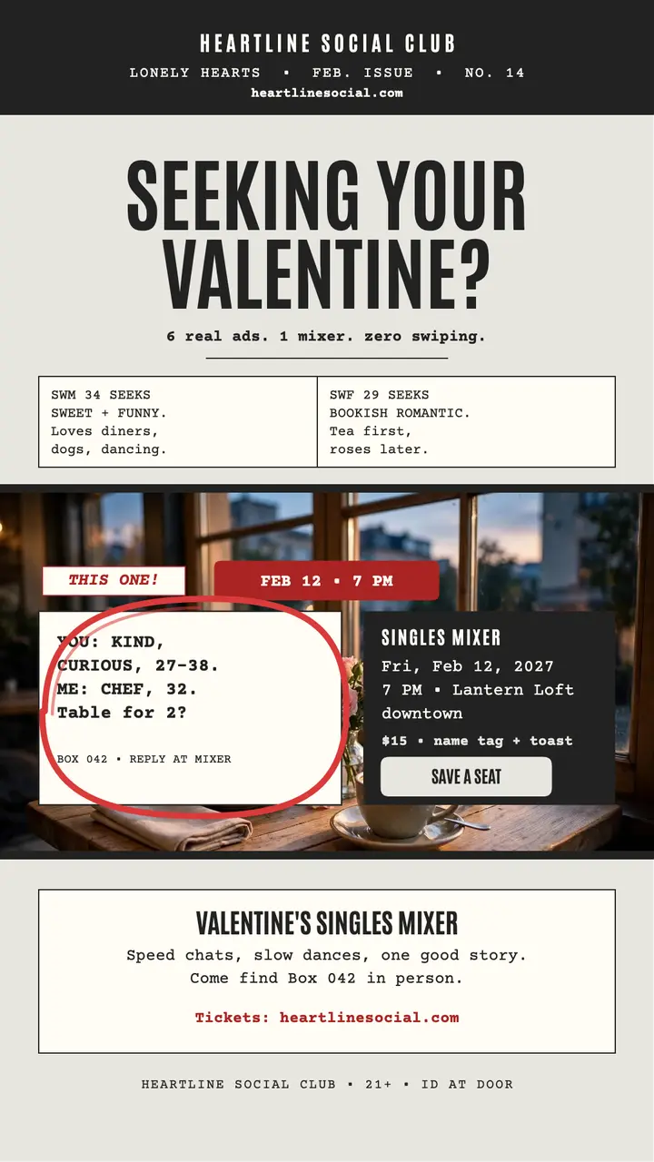 Heartline singles mixer classifieds story template