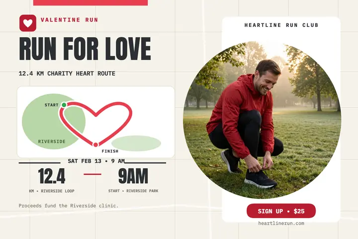 Heartline Valentine charity run postcard template