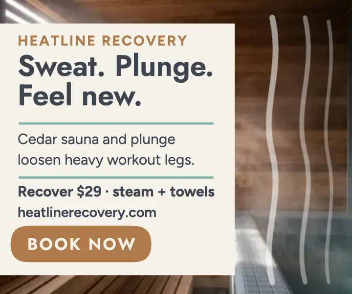 Heatline sauna recovery rectangle ad: sauna recovery ad template