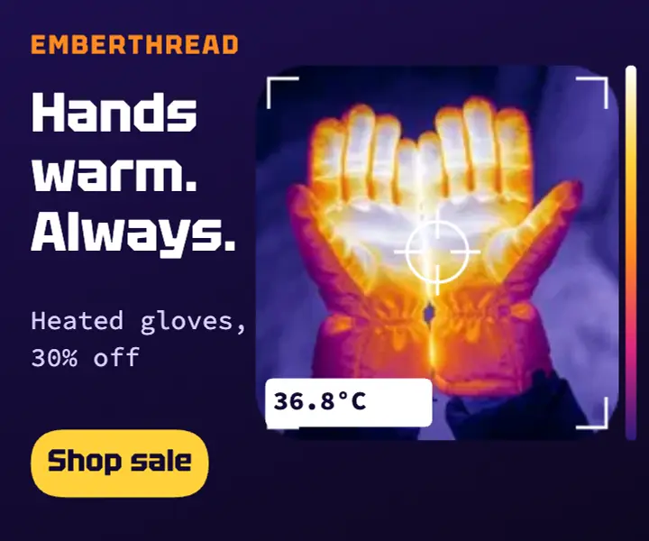 Emberthread heated gloves winter sale ad 300x250, thermal heatmap template