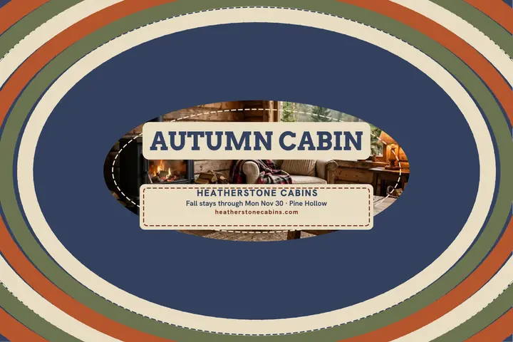 Heatherstone fall cabin rental postcard template