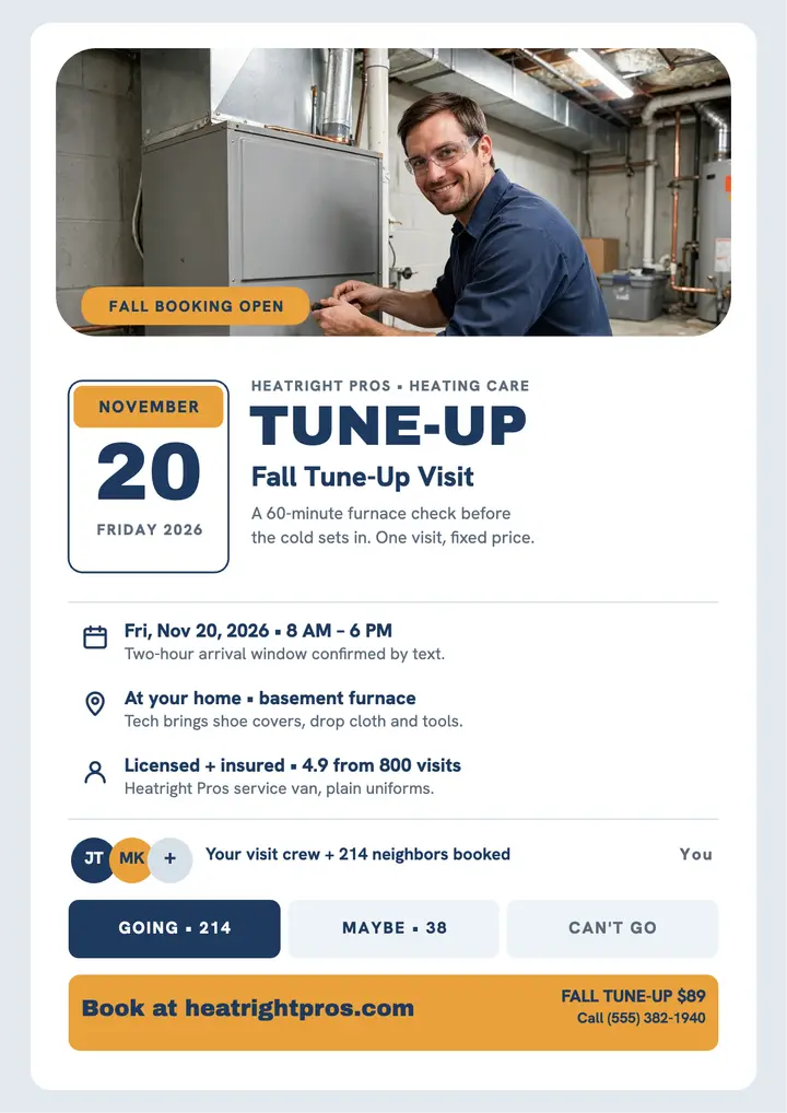 Heatright furnace tune-up invite flyer: furnace tune-up flyer template