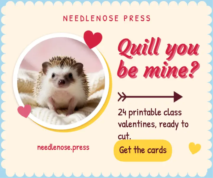 Needlenose printable class valentines pun card ad template