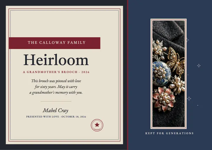 Heirloom brooch dedication certificate template