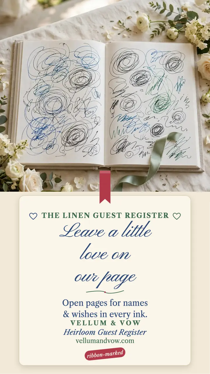 Heirloom linen guestbook story: wedding guestbook story template