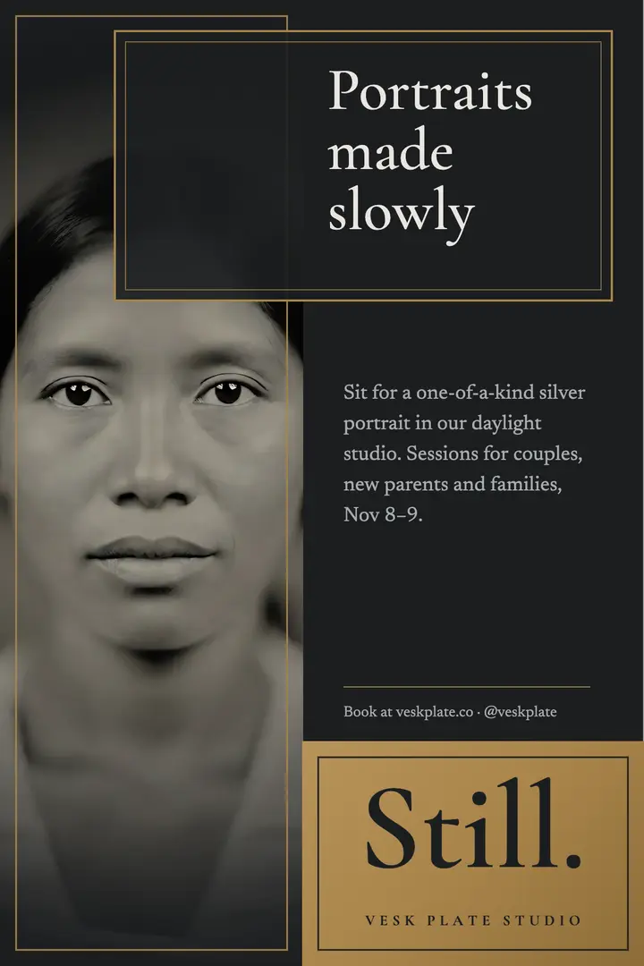 Heirloom tintype portrait sessions poster: portrait session poster template