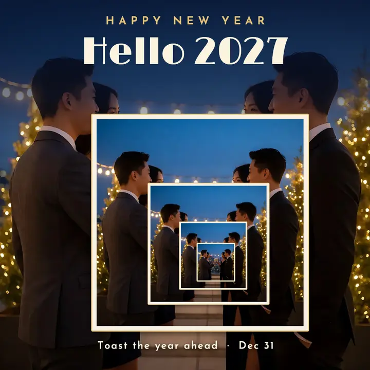 Hello 2027 nested frames post: new year 2027 post template
