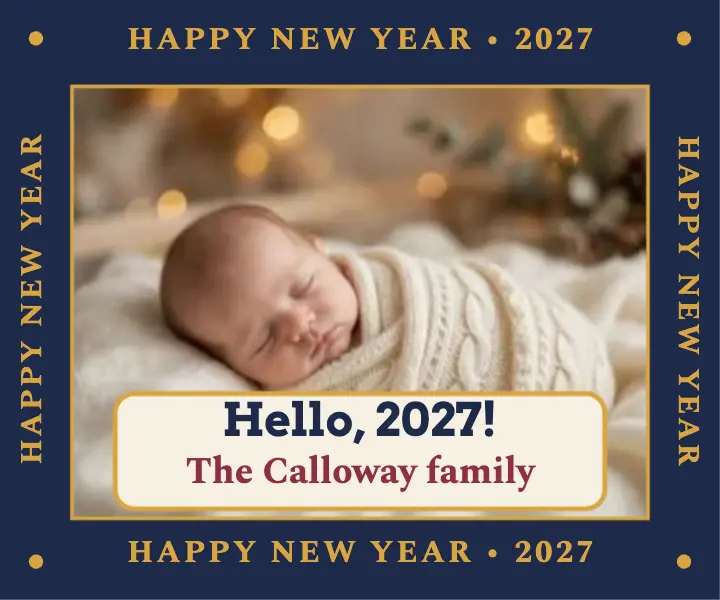 Hello 2027 newborn photo card template