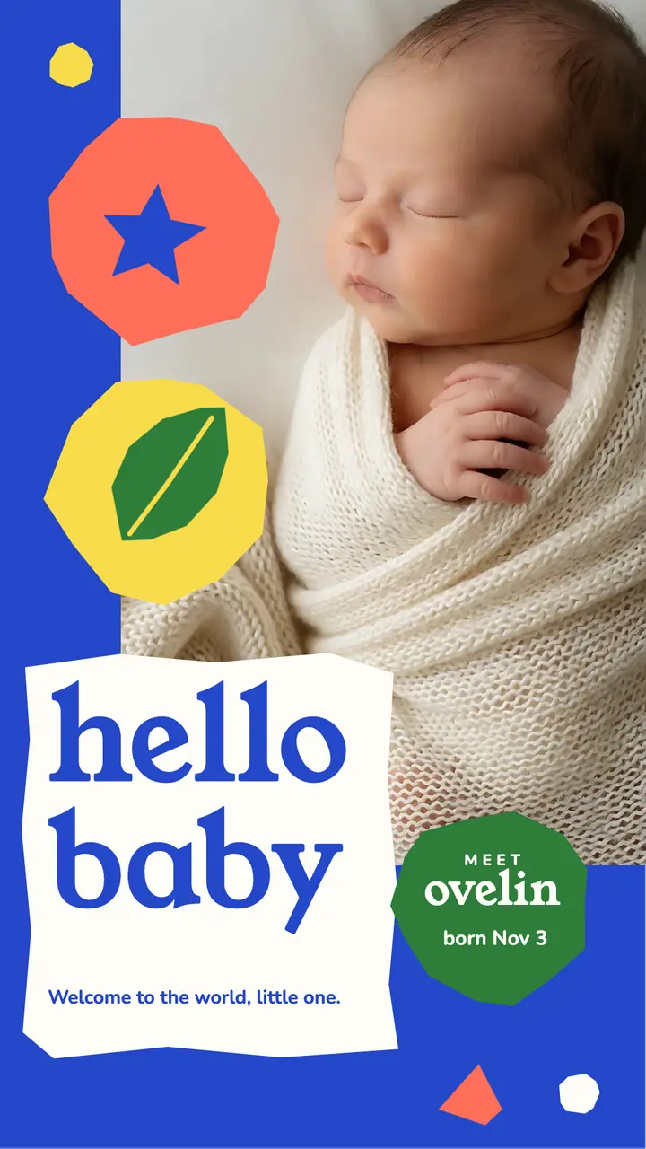Hello baby birth announcement story, cut paper template