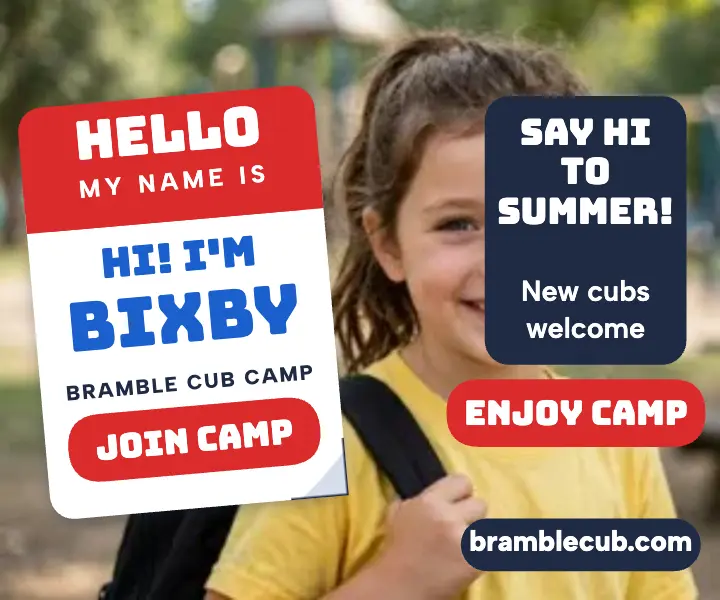 Bramble Cub Camp hello tag ad template