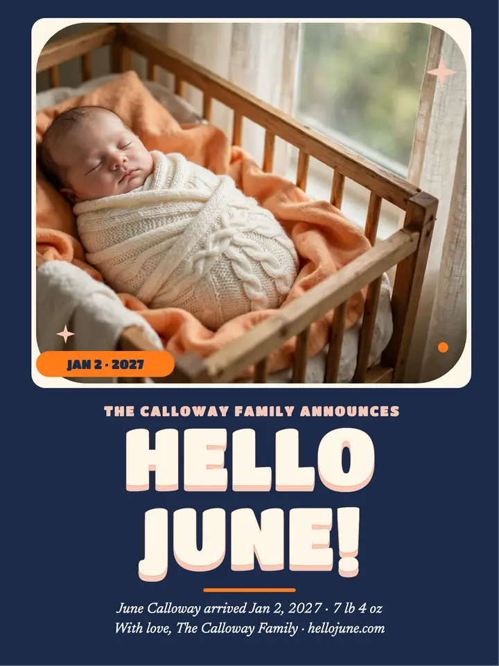 Hello June new year baby block portrait template