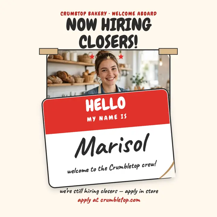 Crumbletop welcome aboard hiring post template