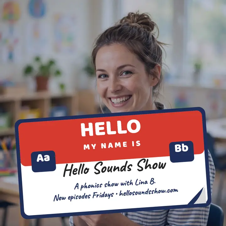 Hello Sounds phonics podcast cover: phonics podcast cover template