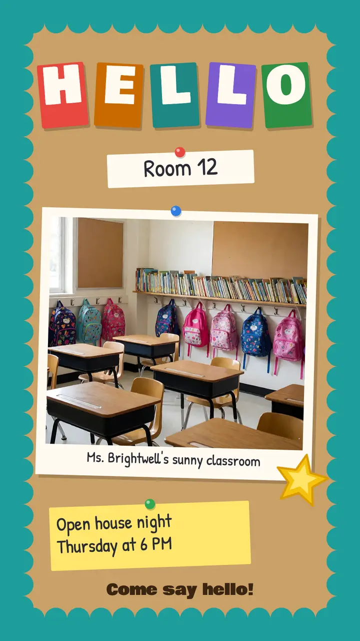 Room 12 open house bulletin board story template