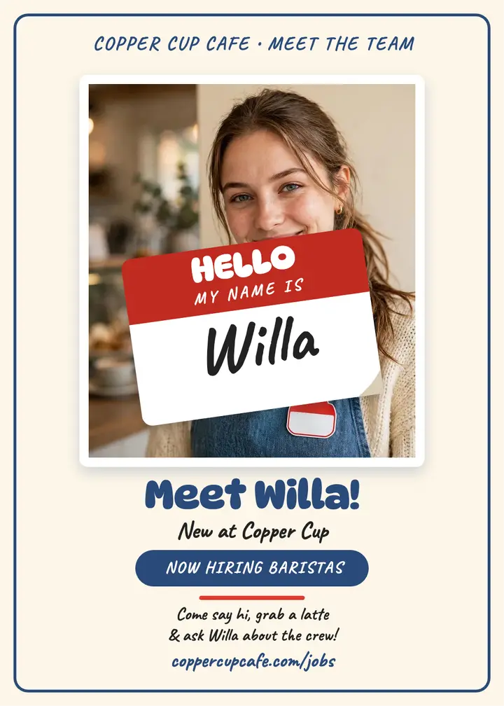 Meet Willa hiring invitation, Copper Cup: meet the team invitation template