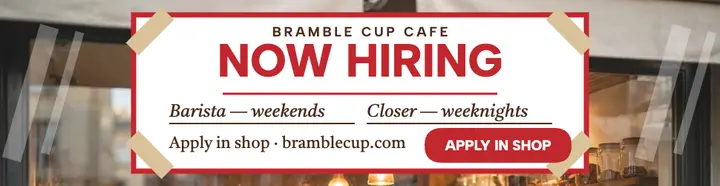 Bramble Cup cafe hiring window card template