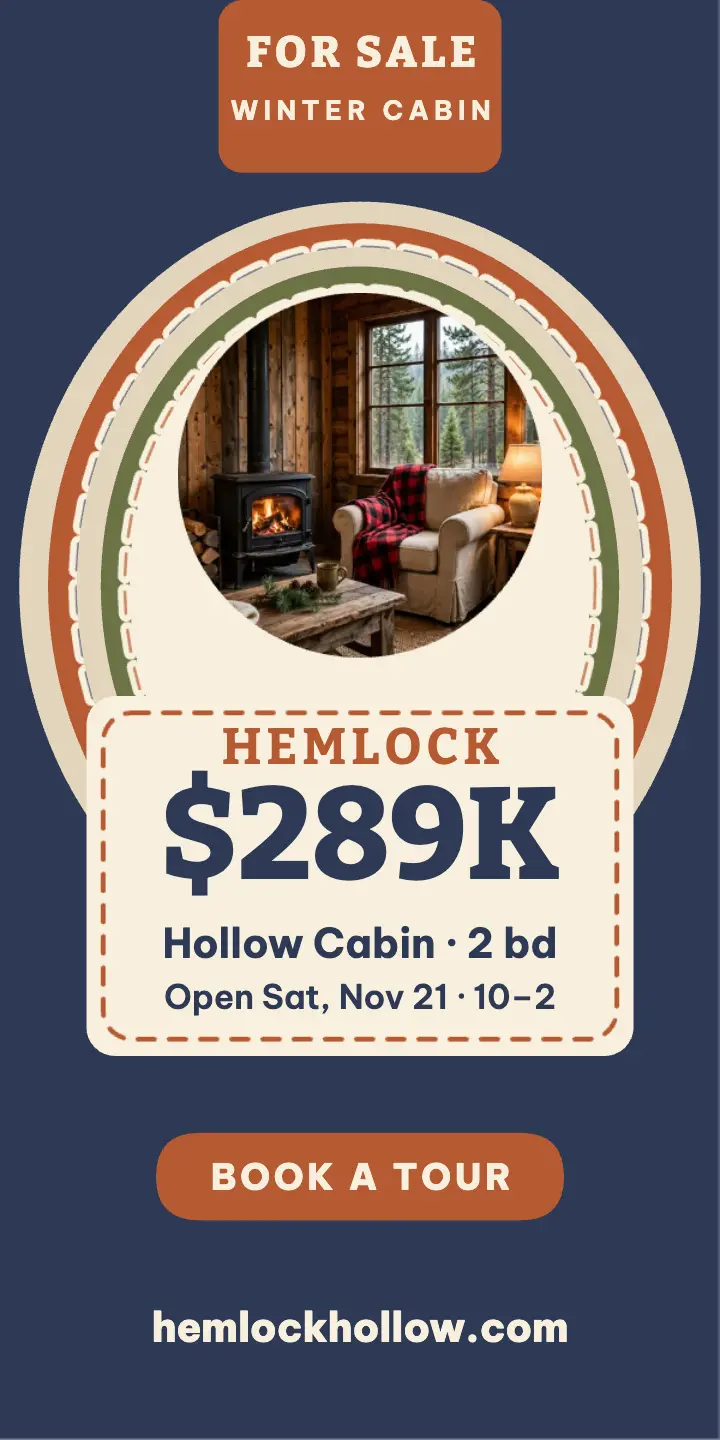 Hemlock Hollow winter cabin ad template