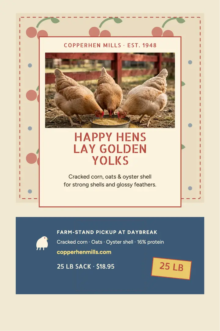 Copperhen hen feed sack poster: hen feed poster template
