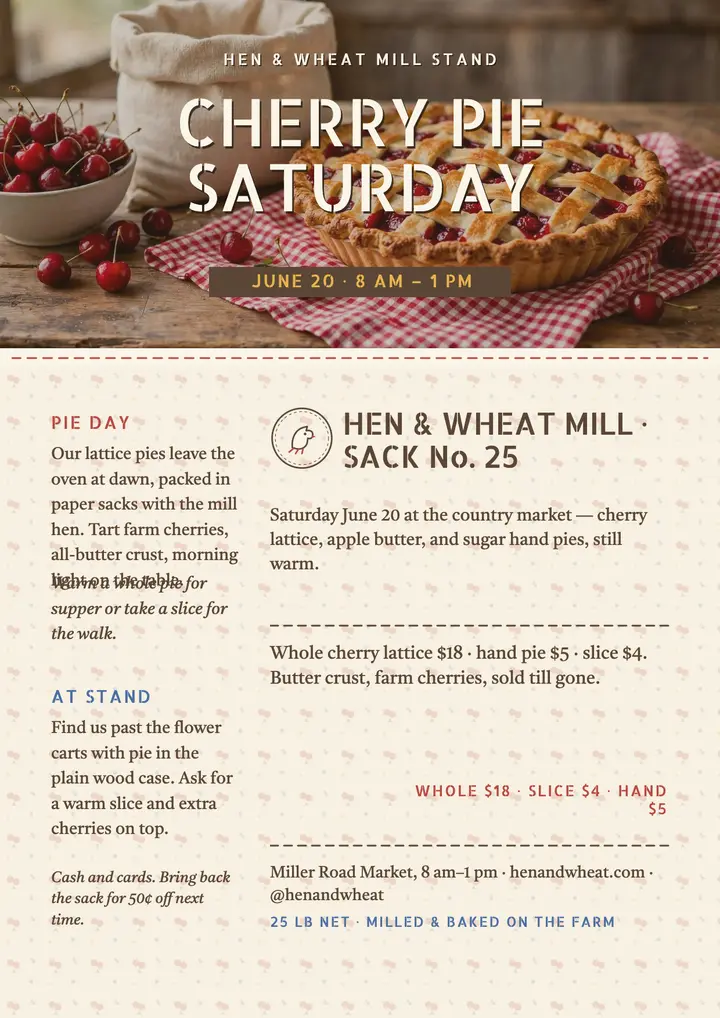 Hen and Wheat cherry pie market flyer template