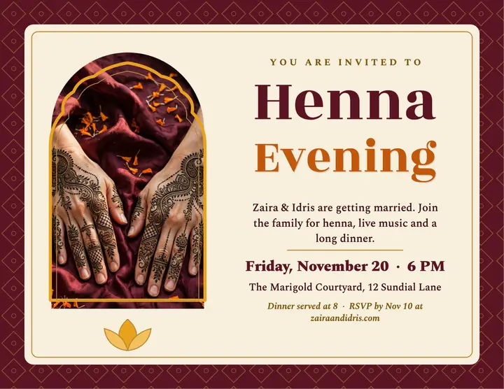 Henna evening landscape invitation: henna evening invitation flyer template