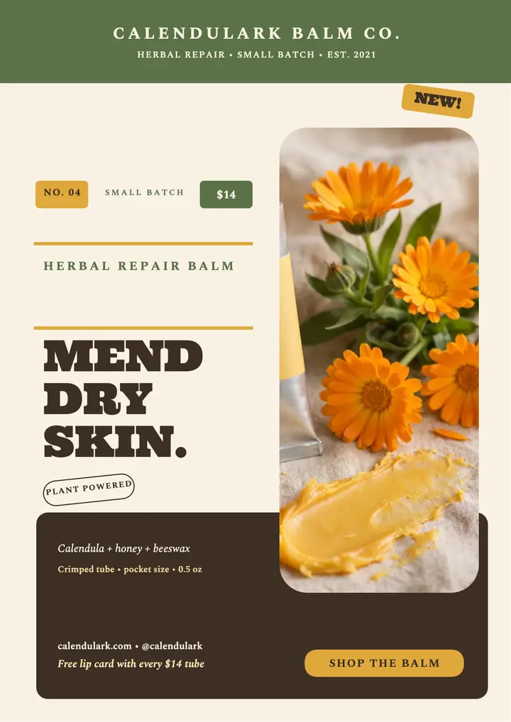 Calendulark herbal repair balm flyer template