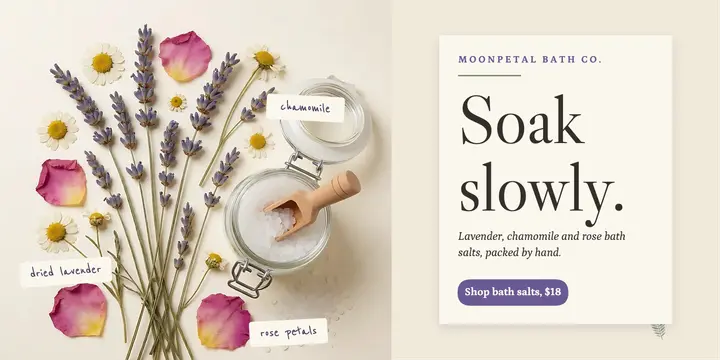 Moonpetal Bath Co. lavender bath salts X post, pressed flora template