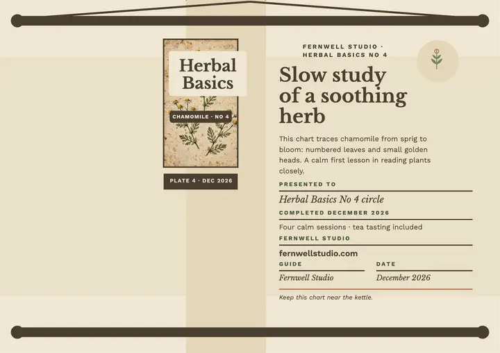 Fernwell Studio herbal wall chart certificate: herbal certificate template