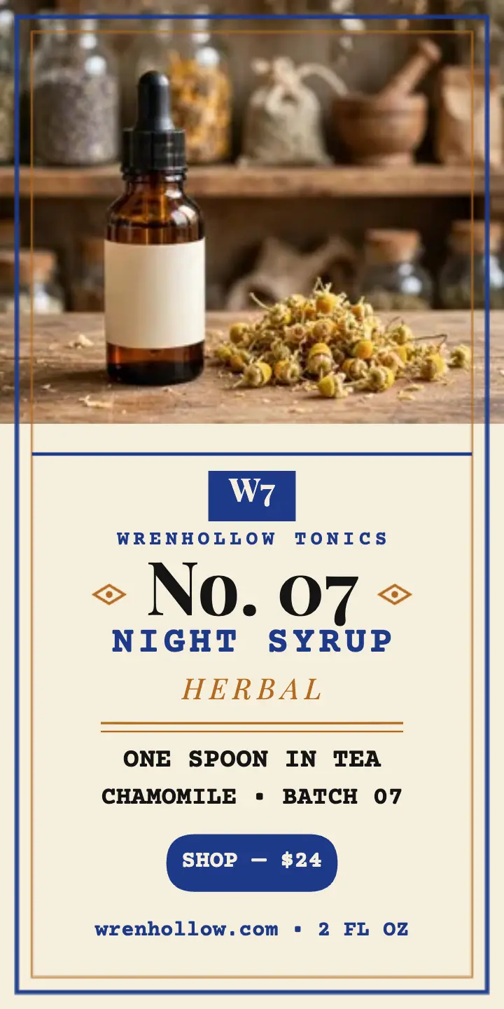 Wrenhollow night syrup apothecary ad: night syrup ad template