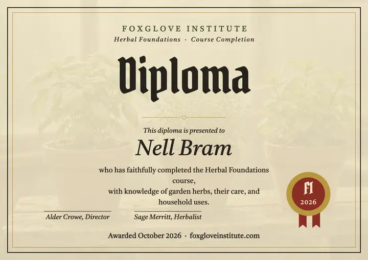 Herbal Foundations diploma, Foxglove template