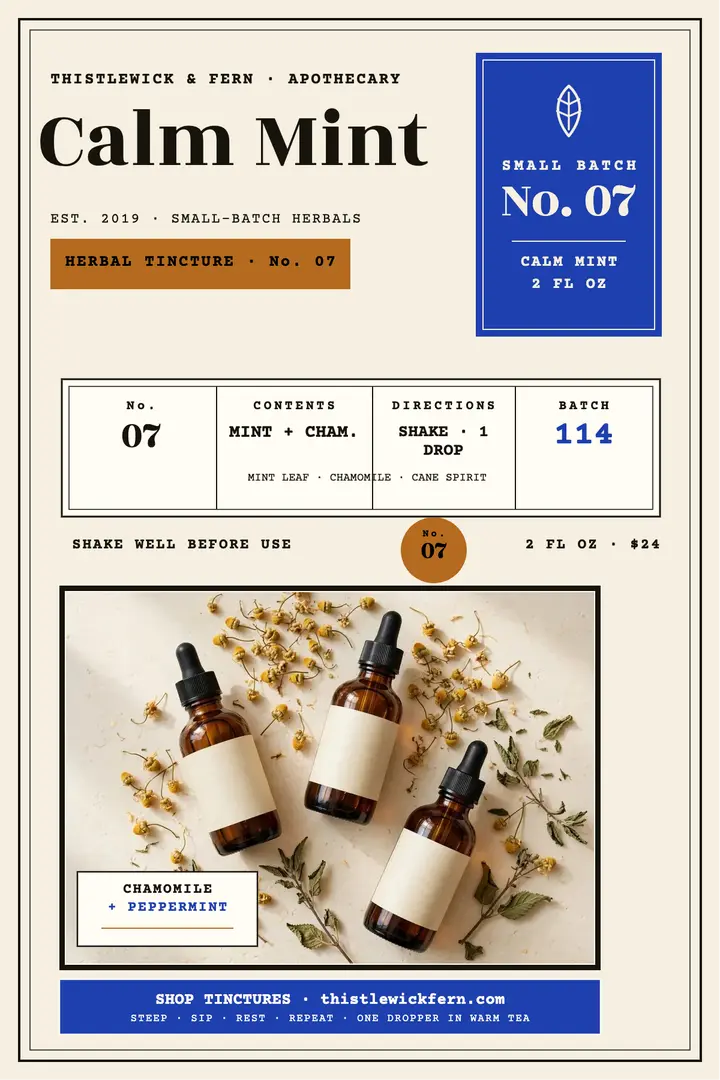 Thistlewick Calm Mint tincture poster template