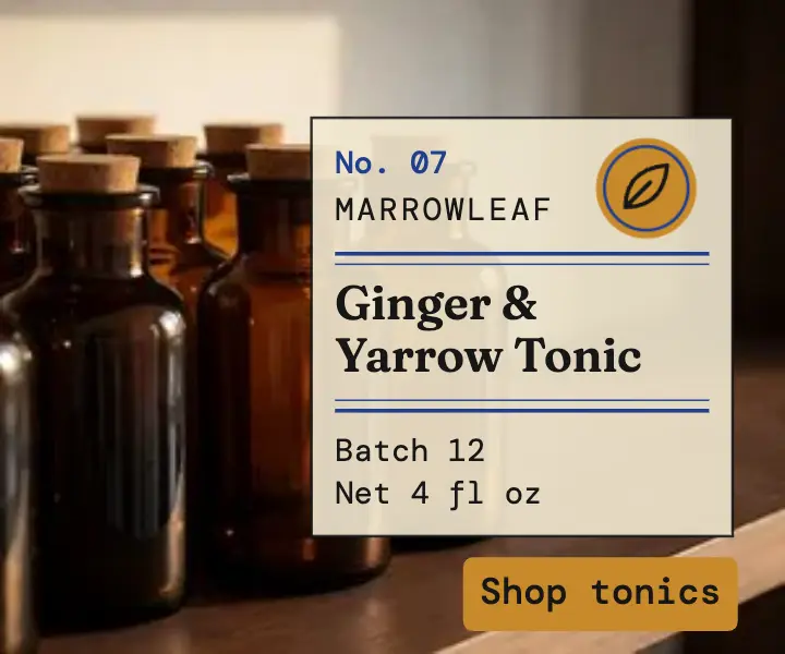 Marrowleaf ginger and yarrow tonic ad template