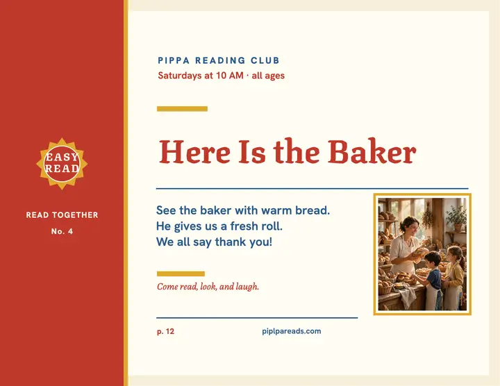 Pippa Reading Club baker reader flyer template