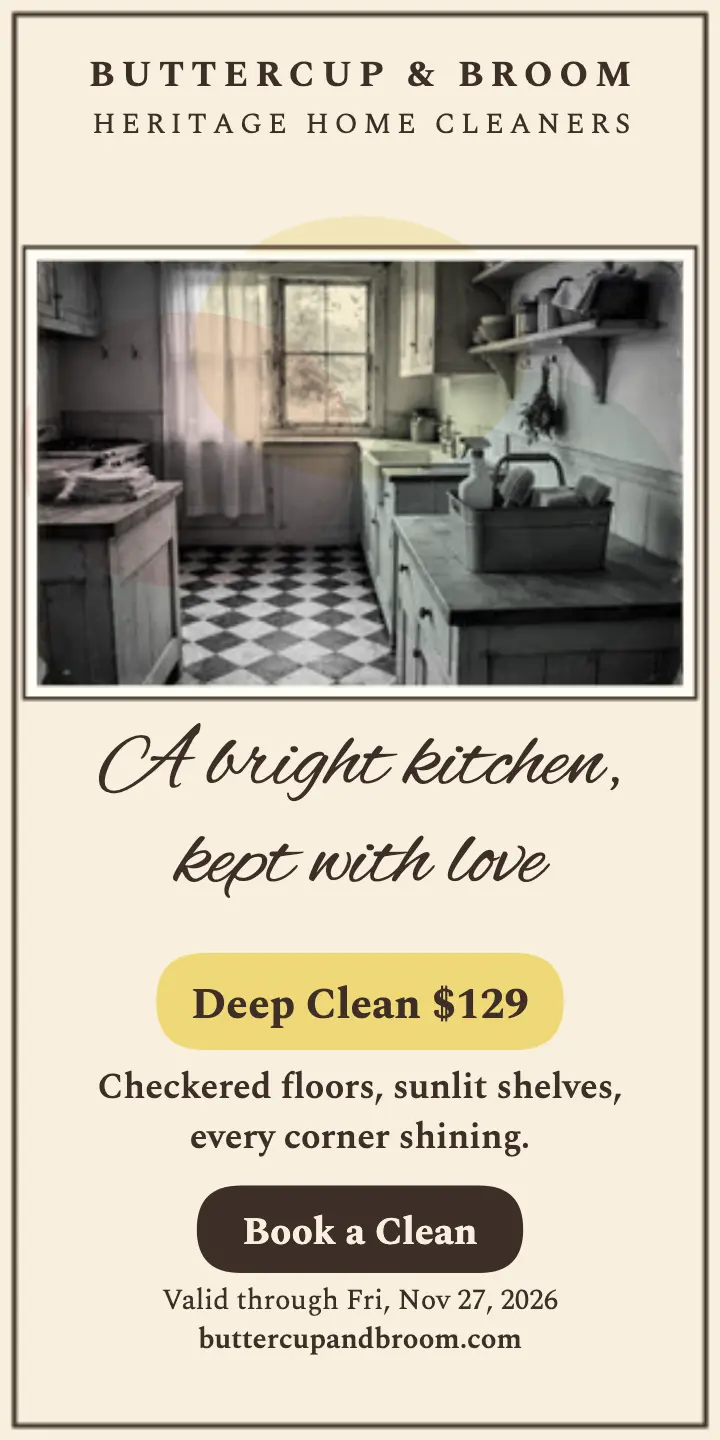 Buttercup and Broom heritage cleaner ad: cleaner ad template
