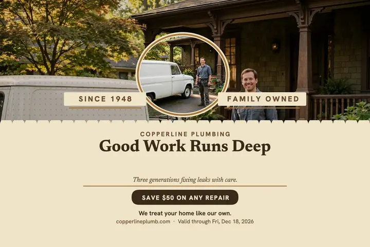 Copperline Plumbing heritage postcard template