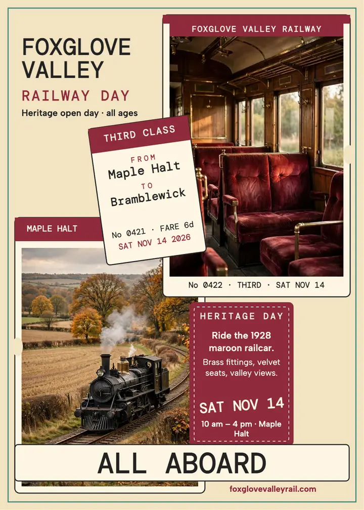 Foxglove Valley Railway heritage day invitation template