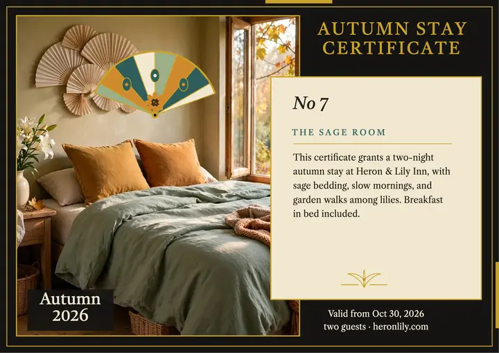 Heron and Lily Inn autumn certificate template