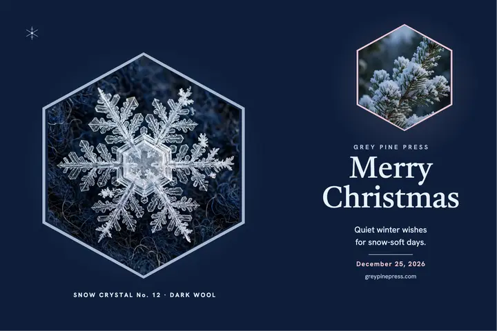 Grey Pine Press snow crystal Christmas postcard template