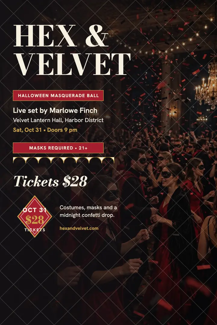 Hex and Velvet masquerade ball poster template