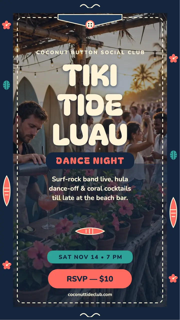 Tiki Tide luau dance night story template