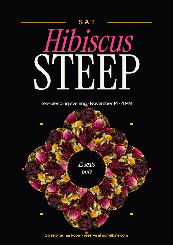 Hibiscus tea-blending evening flyer, kaleidoscope mirror template