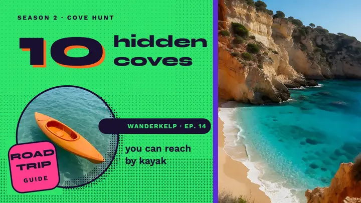 Hidden coves road trip thumbnail, grain-shaded vector template