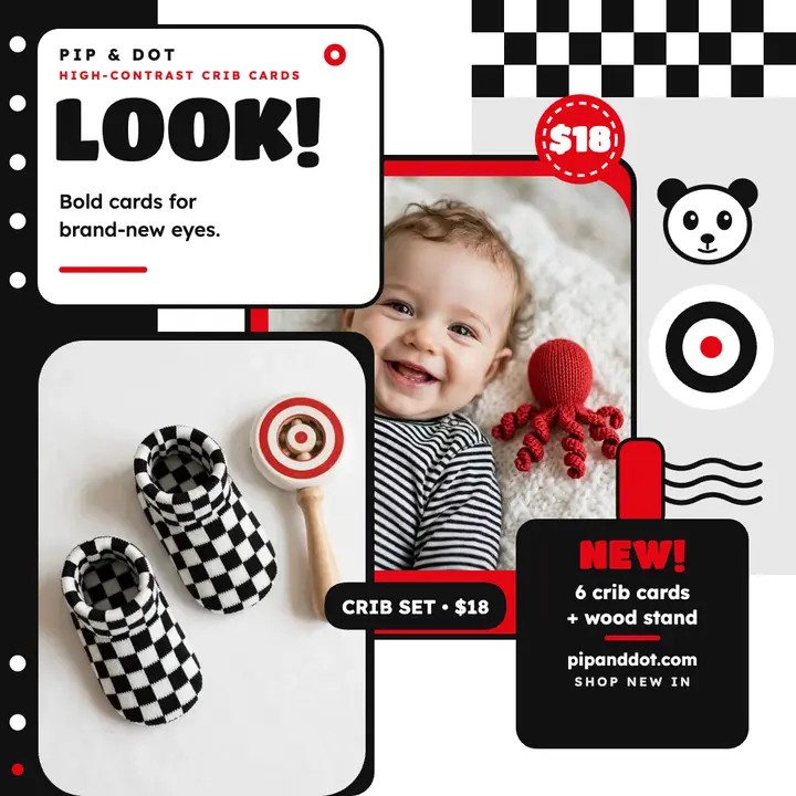 Pip and Dot high-contrast crib cards post template