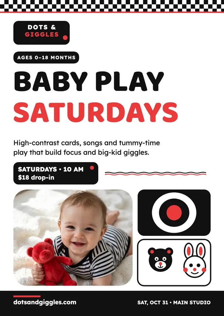 Dots and Giggles baby play flyer: baby play class flyer template