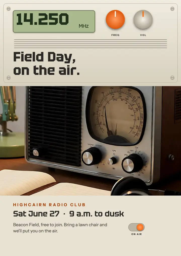 Radio field day, hardware panel: radio field day flyer template