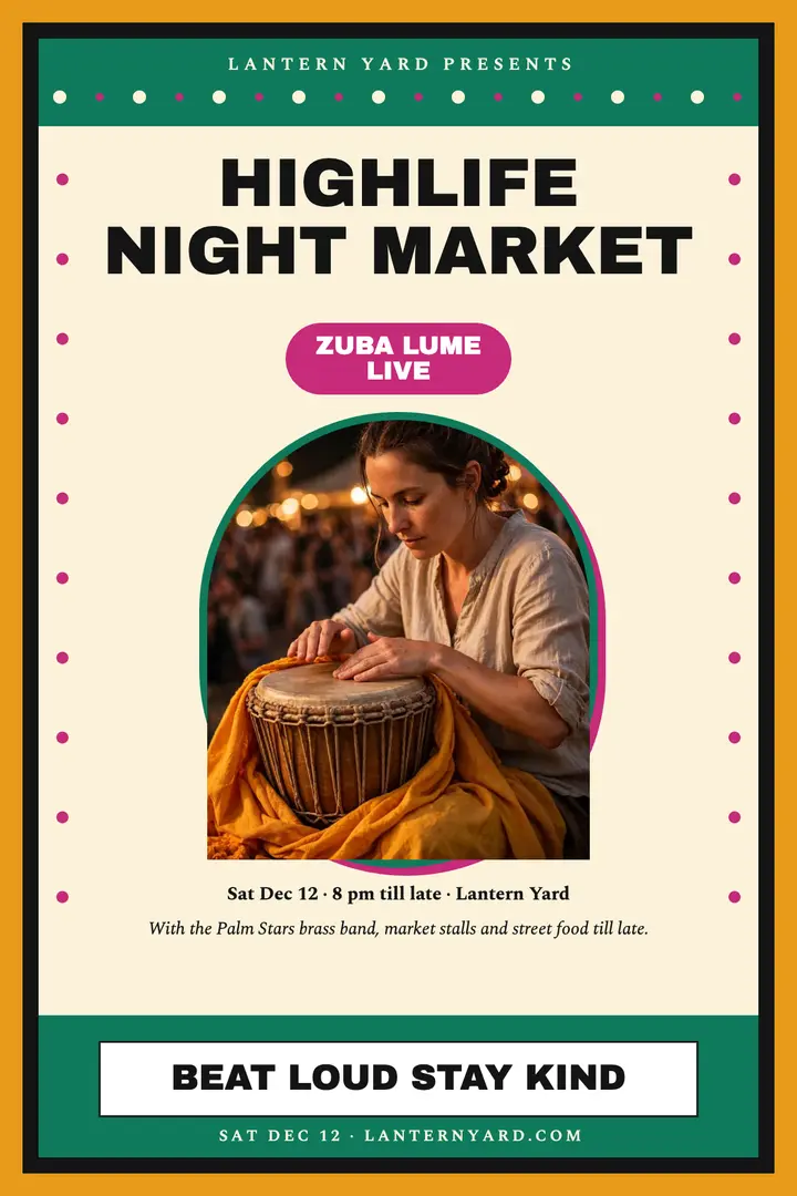 Highlife night market kanga poster template