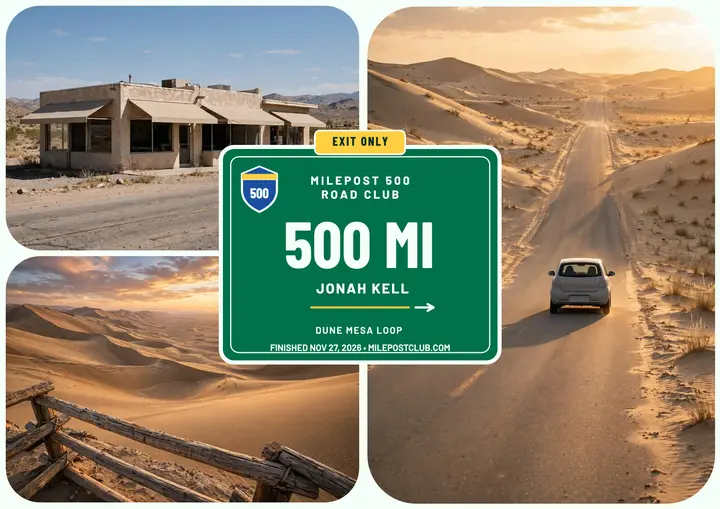Milepost 500 highway miles certificate template