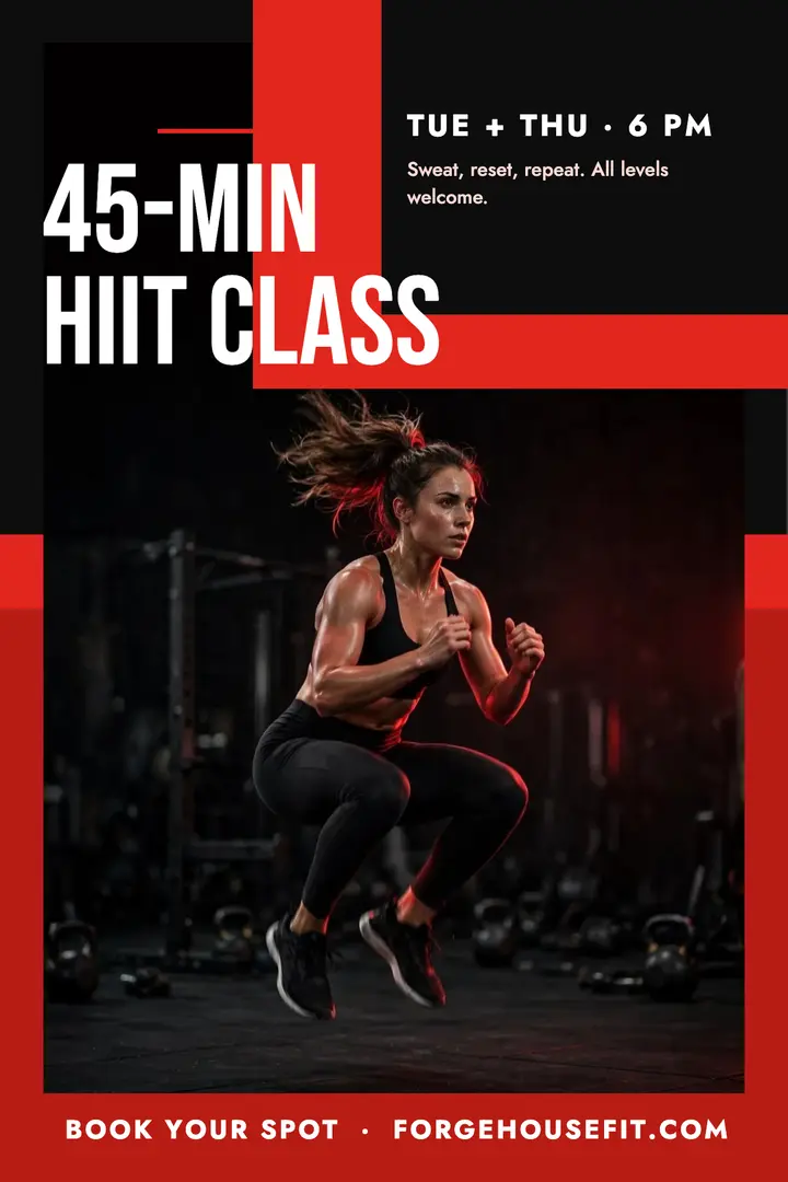 HIIT class red and black gym poster template
