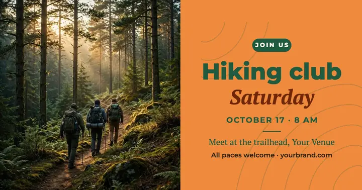 Pine green and orange hiking club Saturday post template
