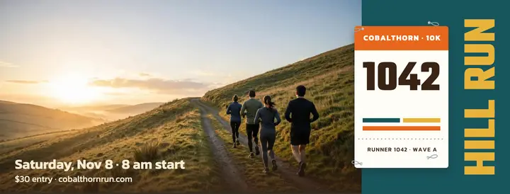 Cobalthorn Hill Run 10K race bib cover: hill run race facebook cover template