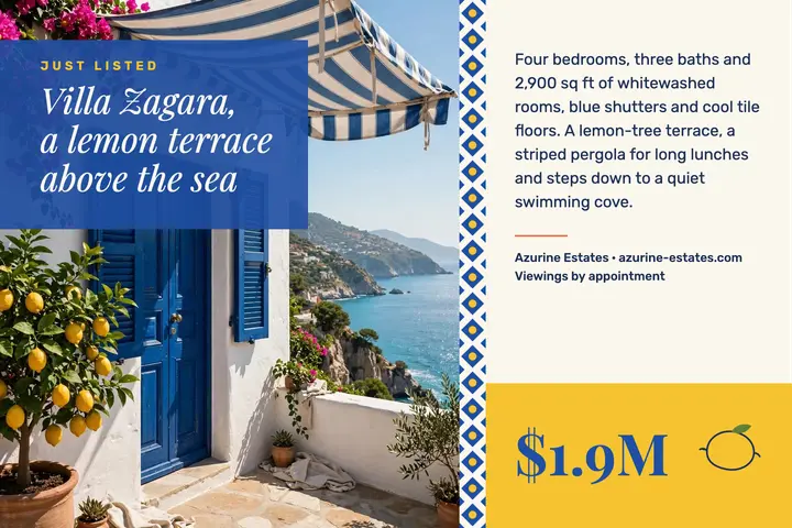 Villa Zagara just listed postcard template